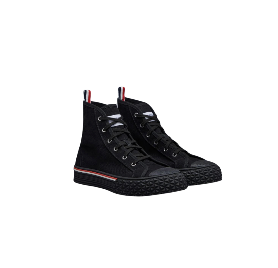 Thom Browne Canvas Tartan Tread Sole Collegiate High Top Trainer (Tenis de Hombre)